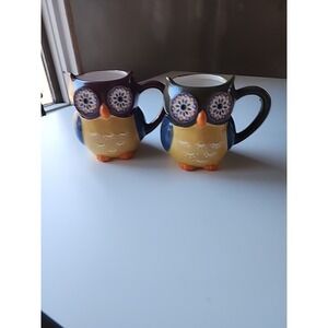 Cracker Barrel Owl Mugs Set of 2 Ceramic Whimsical Cute Coffee Tea Cups